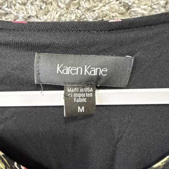 Karen Kane Black Floral Dress Long Sleeve Medium Scoop Neck Pink Purple Flowers - Picture 2 of 10